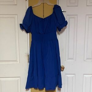 SHEIN Royal Blue Midi Dress with Puff Sleeves